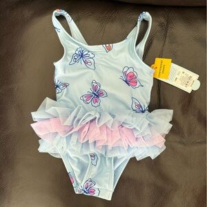 NWT Cat & Jack Butterfly Swimsuit with Tulle Ruffle
